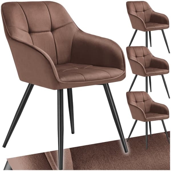 Stol Marilyn, velour, quiltet - brun/sort,Sæt med 4 stk.