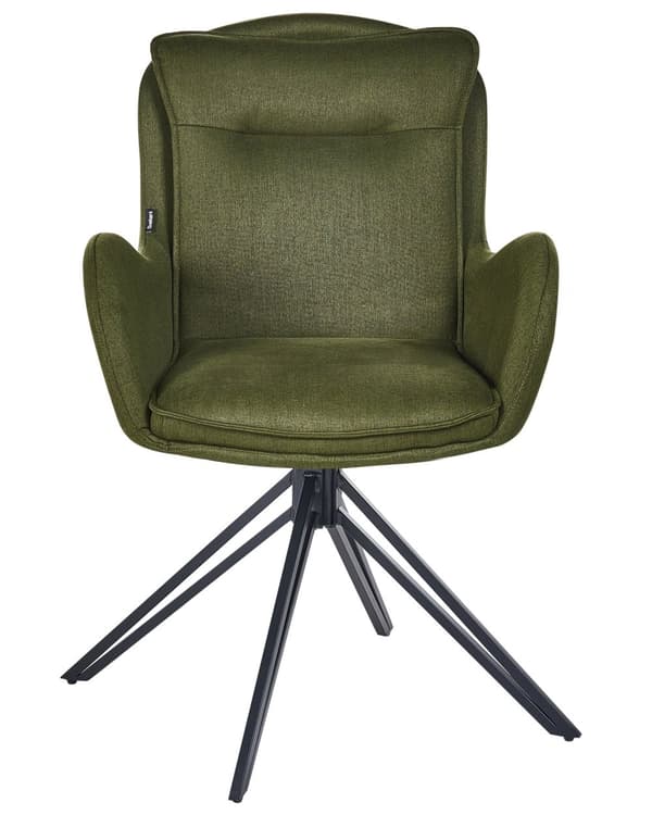 Matstolar 2 st Mörkgrön Vridbara Tyg med Armar Ryggstöd Svarta Metallben Retro Övergångsstil