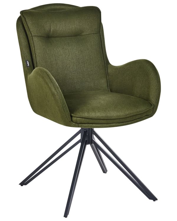 Matstolar 2 st Mörkgrön Vridbara Tyg med Armar Ryggstöd Svarta Metallben Retro Övergångsstil