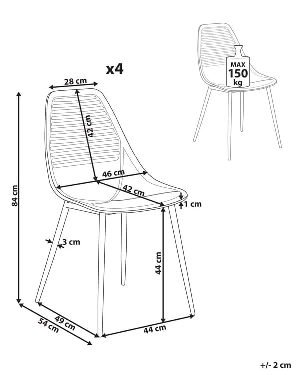 Sæt med 4 spisebordsstole sort syntetisk sæde metalben moderne minimalistisk stil køkken spisestue