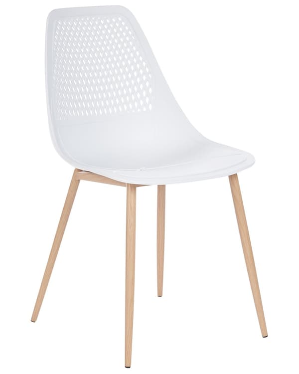 Sæt med 4 spisebordsstole hvidt syntetisk sæde metalben moderne minimalistisk stil køkken spisestue