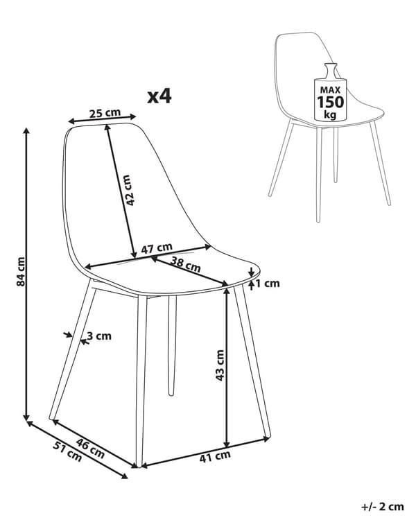 Sæt med 4 spisebordsstole gennemsigtigt gennemsigtigt syntetisk sæde metalben moderne minimalistisk stil køkken spisestue