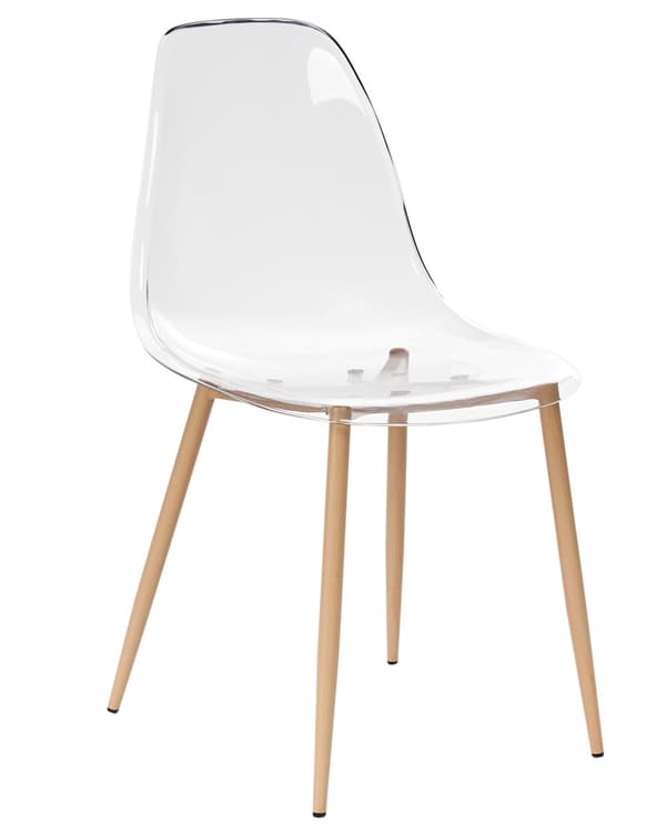 Sæt med 4 spisebordsstole gennemsigtigt gennemsigtigt syntetisk sæde metalben moderne minimalistisk stil køkken spisestue