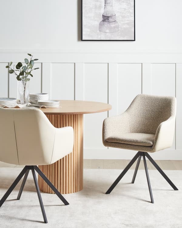 Sæt med 2 spisebordsstole taupe stofbetræk polyester kunstlæder metalben moderne stil spisestue