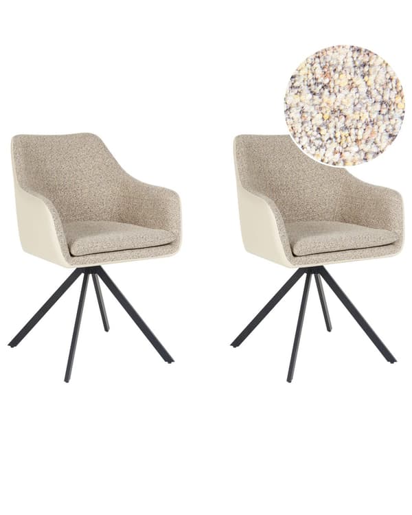 Sæt med 2 spisebordsstole taupe stofbetræk polyester kunstlæder metalben moderne stil spisestue