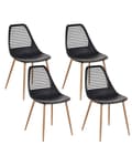 Miniatyrbillede 1 af 9: Sæt med 4 spisebordsstole sort syntetisk sæde metalben moderne minimalistisk stil køkken spisestue