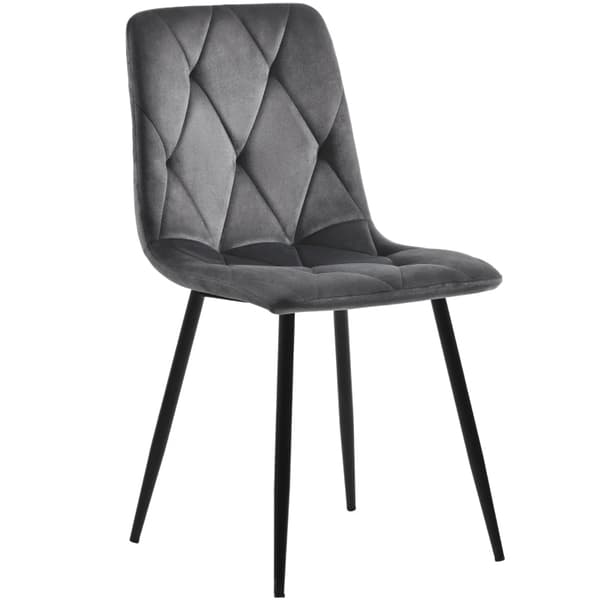 Rootz 4-osainen setti Grey Velvet -ruokailutuolit - Tyylikkäät istuimet - Mukavat tuolit - Tukevat mustat metalliset jalat - 45L x 40W x 86K cm