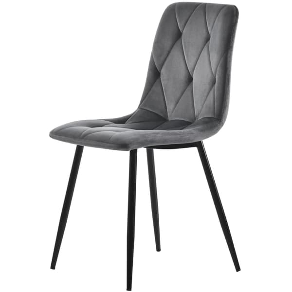 Rootz 4-osainen setti Grey Velvet -ruokailutuolit - Tyylikkäät istuimet - Mukavat tuolit - Tukevat mustat metalliset jalat - 45L x 40W x 86K cm