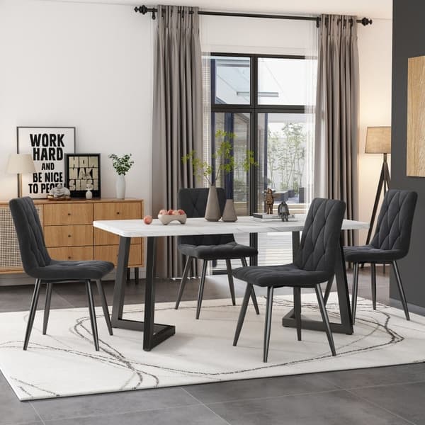 Rootz 4-osainen setti Grey Velvet -ruokailutuolit - Tyylikkäät istuimet - Mukavat tuolit - Tukevat mustat metalliset jalat - 45L x 40W x 86K cm