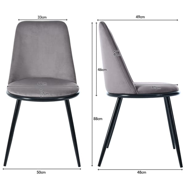 Rootz 2-delt spisebordsstole - Fløjlsbetræk - Ergonomiske stole - Rygstøtte - 50L x 48W x 88H cm