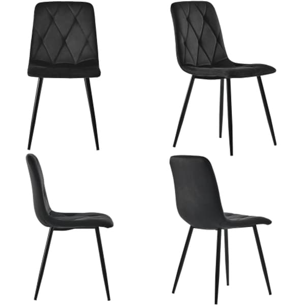 Rootz Black Velvet -ruokailutuolisarja - Ylellinen istuin - Pehmustettu mukavuus - Moderni muotoilu - 45 cm x 40 cm x 86 cm