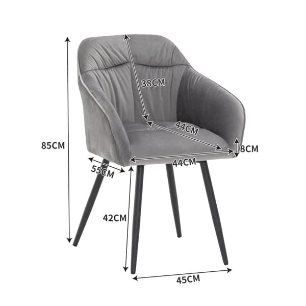 Rootz Grey Velvet Matstolar - Stoppade sittplatser - Eleganta kuddar - Ergonomisk komfort - 45L x 55W x 85H cm - Enkel montering