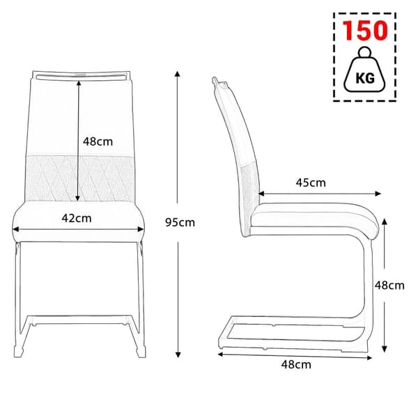 Rootz spisestuestolesæt - Moderne siddepladser - Kunstlæder - Komfortstøtte - 42L x 45W x 95H cm - Vandafvisende finish