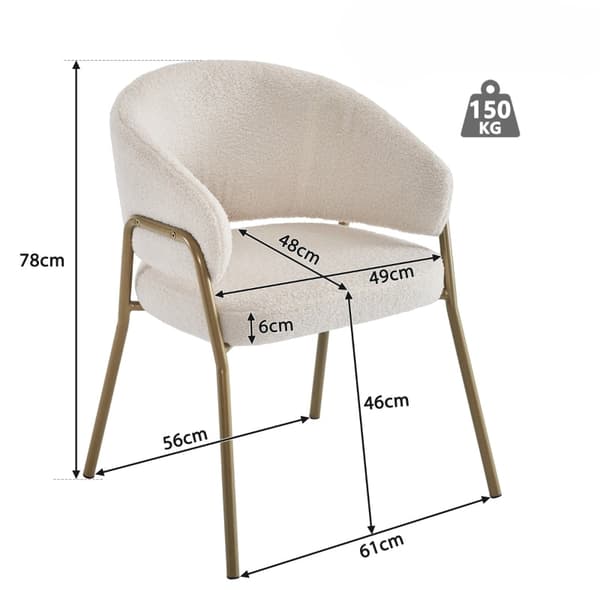 Rootz Modern Matstol - Lammskinnslook - Lyxig sittplats - Exceptionell komfort - Guldpläterade ben - 49L x 48W x 78H cm