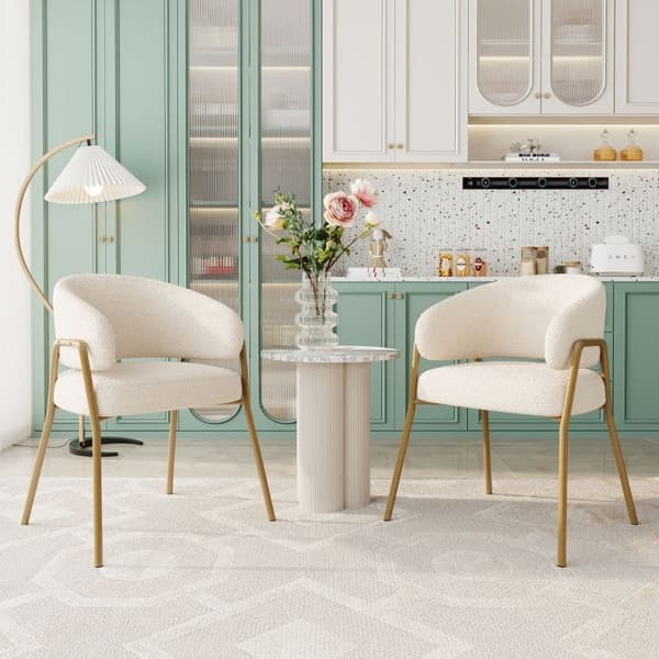 Rootz Modern Matstol - Lammskinnslook - Lyxig sittplats - Exceptionell komfort - Guldpläterade ben - 49L x 48W x 78H cm
