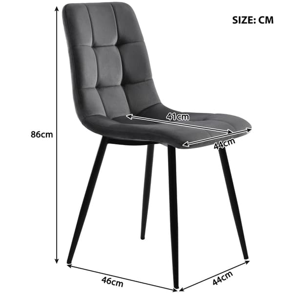 Rootz sæt med 4 spisestuestole - Siddepladser i fløjlslook - Komfortable polstrede stole - Ergonomisk design - 44L x 46W x 86H cm