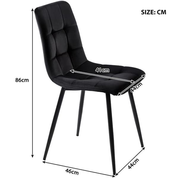 Rootz 4 mustaa ruokatuolia - Velvet Look - Pehmustettu mukavuus - Ergonominen muotoilu - 44L x 46W x 86H cm - Metallirunko - Helppo koota