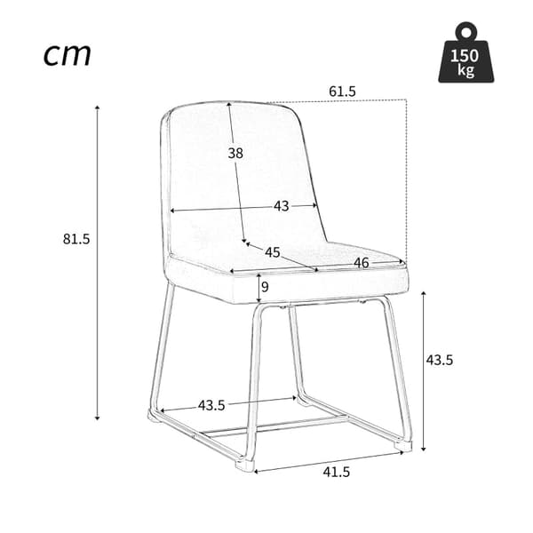 Rootz Velvet spisestuestolesæt - Polstrede siddepladser - Moderne spisestuestole - 150 kg Kapacitet - 46L x 45W x 81,5H cm - Luksuriøs komfort