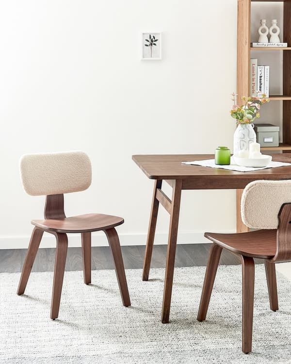 Sett med 2 Spisestoler Mørkt tre og Beige Polyester Boucle Stoff Ben i Bendwood Retro Tradisjonell Stil