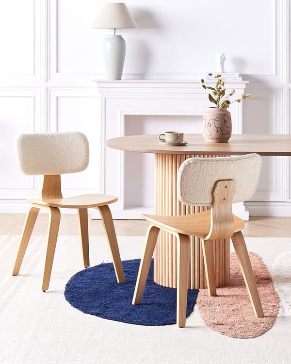 Sett med 2 Spisestoler Lyst tre og Beige Polyester Boucle Stoff Ben i Bendwood Retro Tradisjonell Stil
