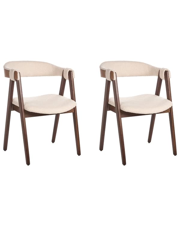 Matstolar 2-pack Mörkt Trä och Beige Polyester Boucle Tyg Gummiträ Ben Retro Traditionell Stil