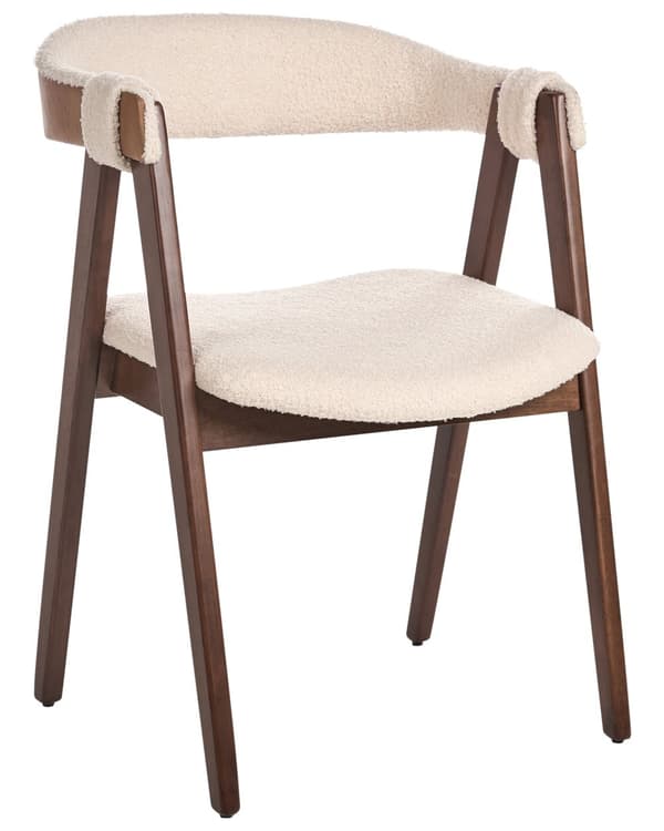 Matstolar 2-pack Mörkt Trä och Beige Polyester Boucle Tyg Gummiträ Ben Retro Traditionell Stil