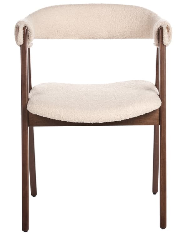 Matstolar 2-pack Mörkt Trä och Beige Polyester Boucle Tyg Gummiträ Ben Retro Traditionell Stil