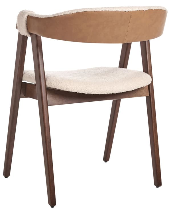 Matstolar 2-pack Mörkt Trä och Beige Polyester Boucle Tyg Gummiträ Ben Retro Traditionell Stil