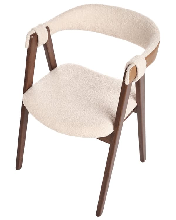 Matstolar 2-pack Mörkt Trä och Beige Polyester Boucle Tyg Gummiträ Ben Retro Traditionell Stil