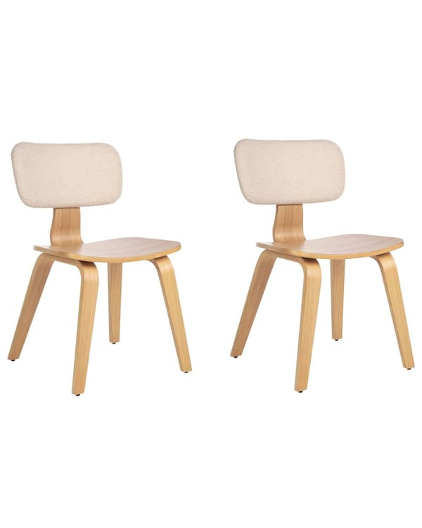 Matstolar 2-pack Ljust Trä och Beige Polyester Boucle Tyg Böjträben Retro Traditionell Stil