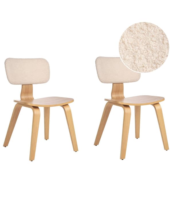 Matstolar 2-pack Ljust Trä och Beige Polyester Boucle Tyg Böjträben Retro Traditionell Stil