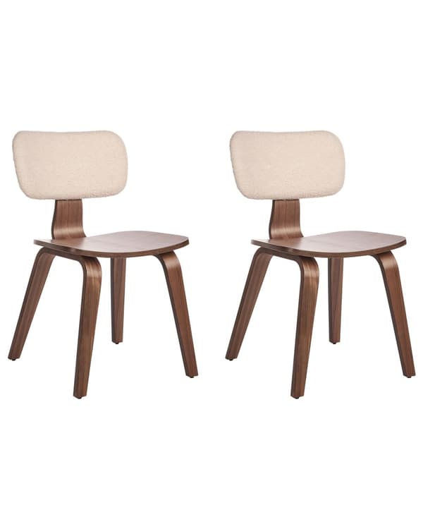 Matstolar 2-pack Mörkt Trä och Beige Polyester Boucle Tyg Böjträben Retro Traditionell Stil