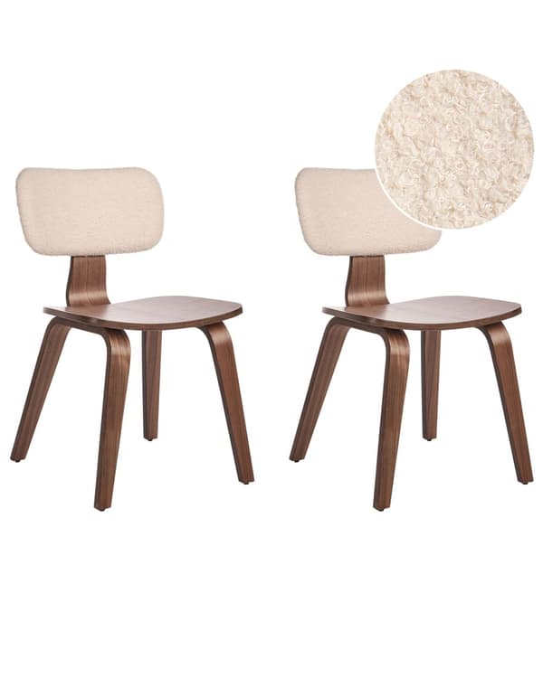 Matstolar 2-pack Mörkt Trä och Beige Polyester Boucle Tyg Böjträben Retro Traditionell Stil