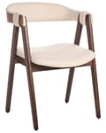Miniatyrbillede 5 af 11: Sæt med 2 spisestuestole i mørkt træ og beige polyester boucle stof ben i gummi træ retro traditionel stil