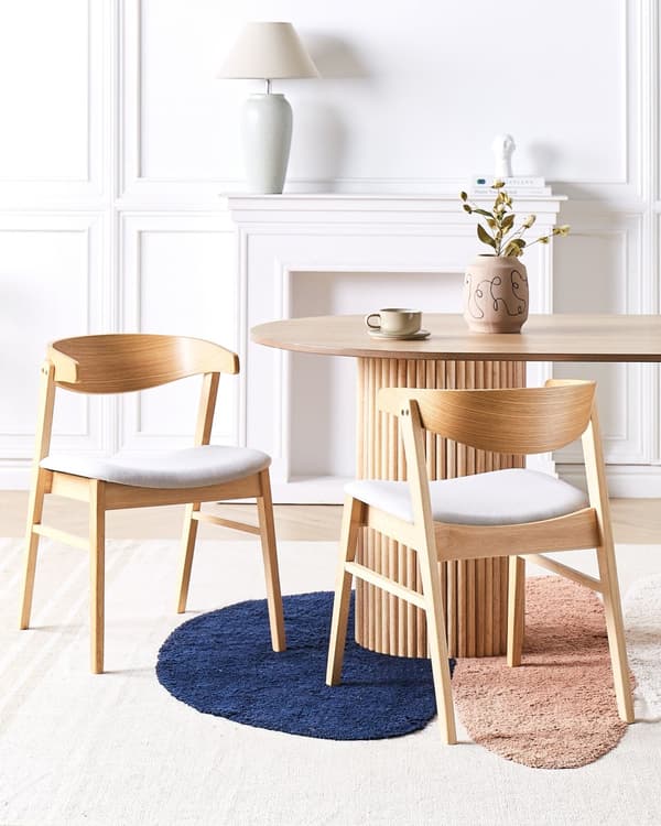 Sæt med 2 spisestuestole Lyst Træ Grå Polyester Polstring Gummi Træ Ben Retro Traditionel Stil