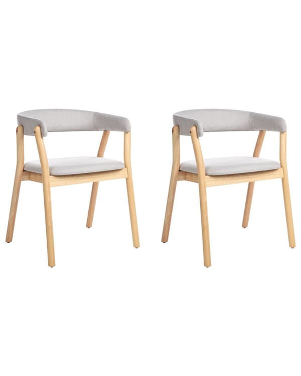Sæt med 2 spisestuestole Lyst træ Beige Polyester polstring Gummi træ ben retro traditionel stil