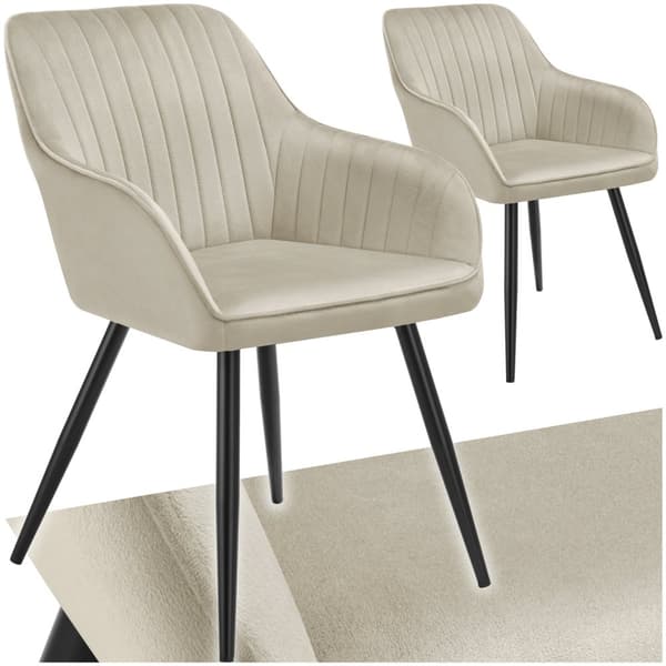 Stol Marilyn, velour, quiltet - creme/sort,Sæt med 2 stk.