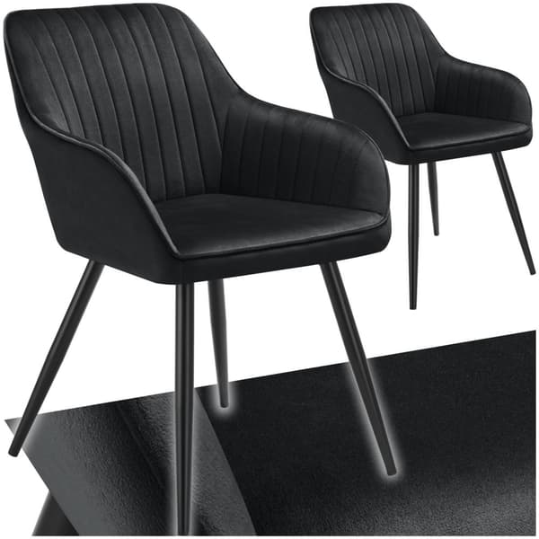 Stol Marilyn, velour, quiltet - sort/sort,Sæt med 2 stk.
