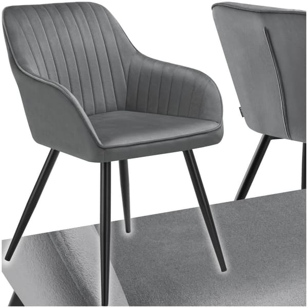 Stol Marilyn, velour, quiltet - grå/sort,pr. stk.