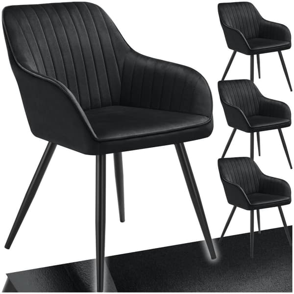 Stol Marilyn, velour, quiltet - sort/sort,Sæt med 4 stk.