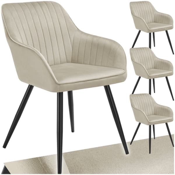 Stol Marilyn, velour, quiltet - creme/sort,Sæt med 4 stk.