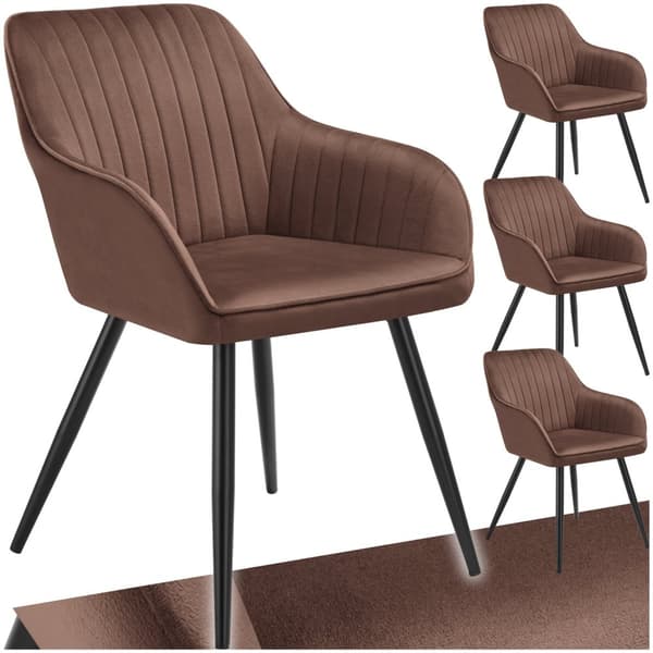 Stol Marilyn, velour, quiltet - brun/sort,Sæt med 4 stk.