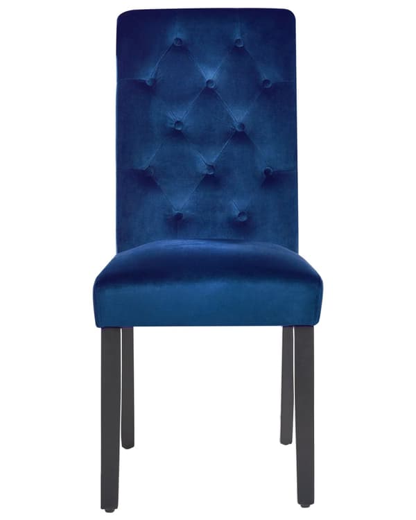 Spisebordsstol Blå Velour Sæt af 2 Polstrede Spisestole uden Armlæn til Spisestue Køkken Stofstole Knap Tuftet Indretning Retro
