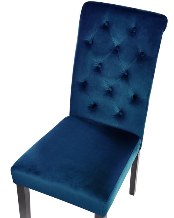Spisebordsstol Blå Velour Sæt af 2 Polstrede Spisestole uden Armlæn til Spisestue Køkken Stofstole Knap Tuftet Indretning Retro