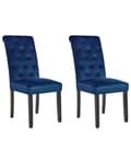 Miniatyrbillede 1 af 9: Spisebordsstol Blå Velour Sæt af 2 Polstrede Spisestole uden Armlæn til Spisestue Køkken Stofstole Knap Tuftet Indretning Retro