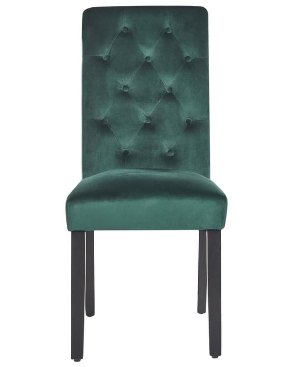 Spisebordsstol Grøn Velour Sæt af 2 Polstrede Spisestole uden Armlæn til Spisestue Køkken Stofstole Knap Tuftet Indretning Retro