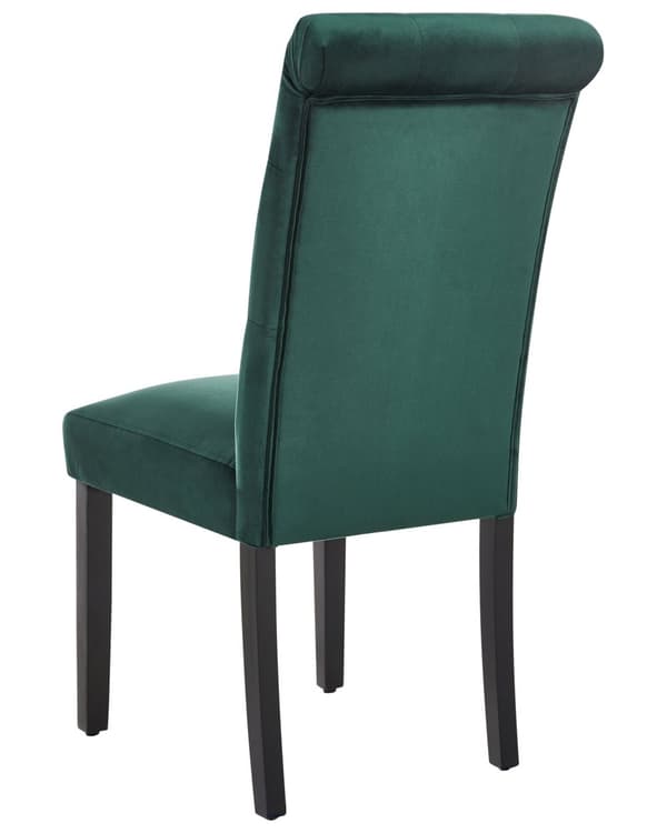 Spisebordsstol Grøn Velour Sæt af 2 Polstrede Spisestole uden Armlæn til Spisestue Køkken Stofstole Knap Tuftet Indretning Retro