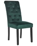 Miniatyrbillede 6 af 9: Spisebordsstol Grøn Velour Sæt af 2 Polstrede Spisestole uden Armlæn til Spisestue Køkken Stofstole Knap Tuftet Indretning Retro