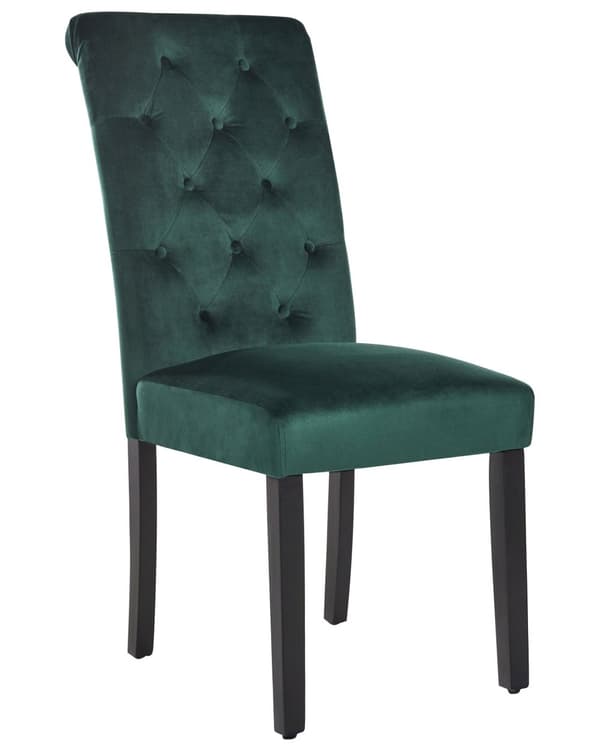 Spisebordsstol Grøn Velour Sæt af 2 Polstrede Spisestole uden Armlæn til Spisestue Køkken Stofstole Knap Tuftet Indretning Retro