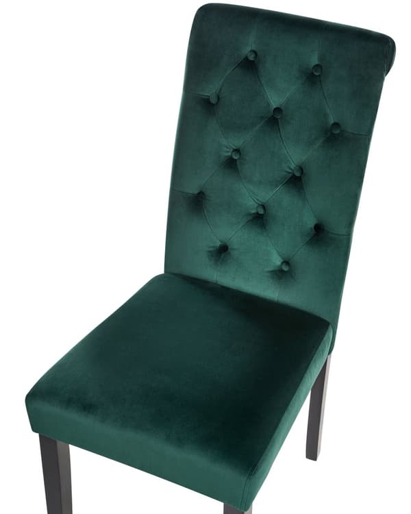 Spisebordsstol Grøn Velour Sæt af 2 Polstrede Spisestole uden Armlæn til Spisestue Køkken Stofstole Knap Tuftet Indretning Retro